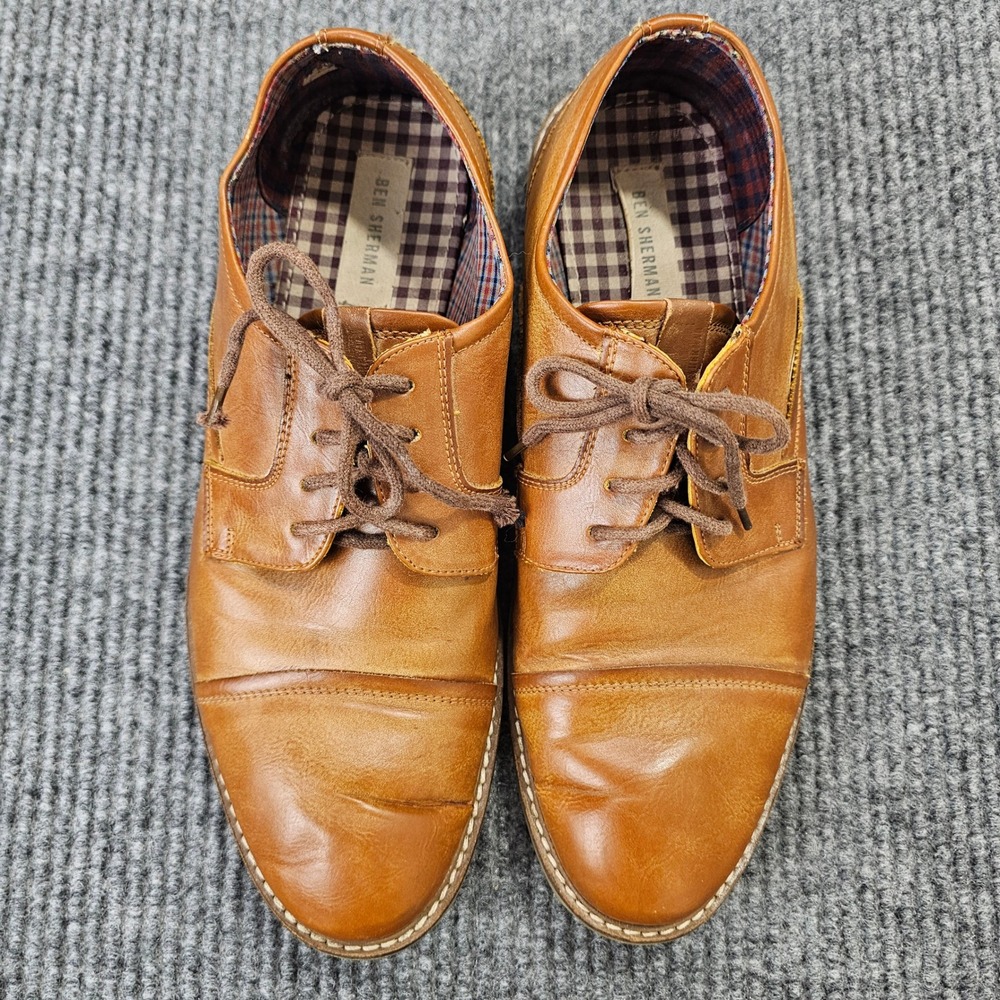 Ben Sherman Oxford Mens 9.5 Tan Cap Toe Lace Up Casual Dress Shoes Classic Mod